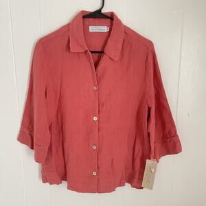 NWT Willow 100% Linen Button Shirt Coral Red Boxy Fit Minimalist Top Size M
